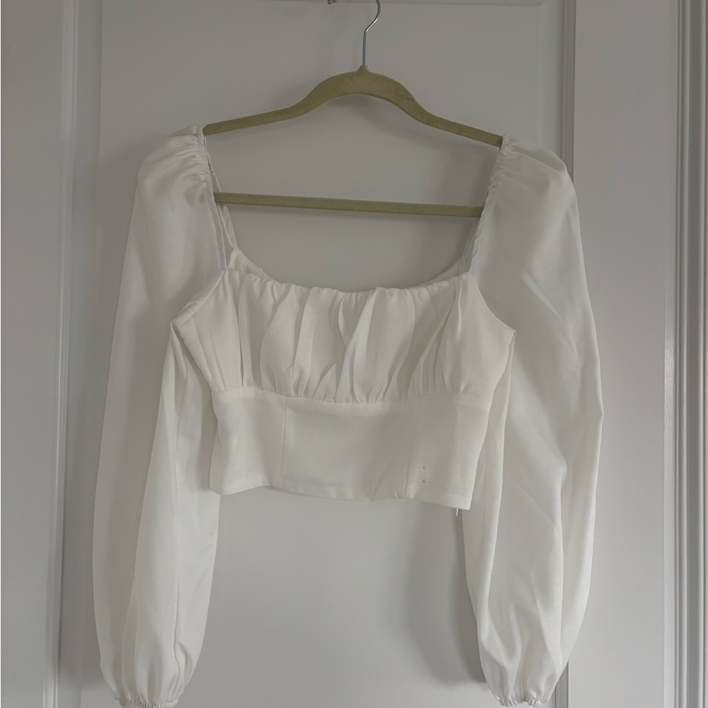 Princess Polly Women's White Puff Sleeve Crop Top - Classic Square Neck